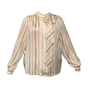 Ms. Russ vintage women size 24W Gold & white striped tie neck satin blouse